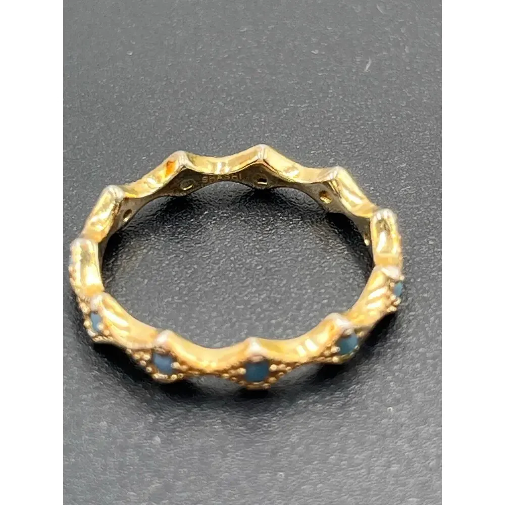 SHASHI Penny‎ Band Stackable Blue Stone Scalloped Gold Plated Ring Sz 6.5